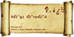 Vági Árpád névjegykártya